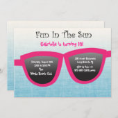 Blue SunGlasses Birthday Party Invitation Kaart (Voorkant / Achterkant)