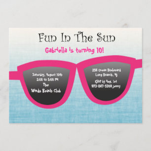 Blue SunGlasses Birthday Party Invitation Kaart