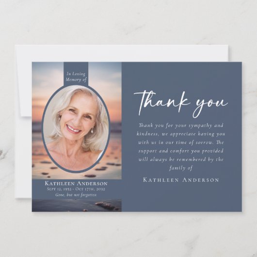 Blue Sunrise Photo Funeral Memorial Bedankkaart (Voorkant)