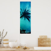 Blue Sunset Aloha Hawaii Palm Trees Tropen Reizen Poster (Keuken)
