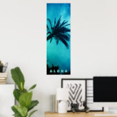 Blue Sunset Aloha Hawaii Palm Trees Tropen Reizen Poster (Thuiskantoor)