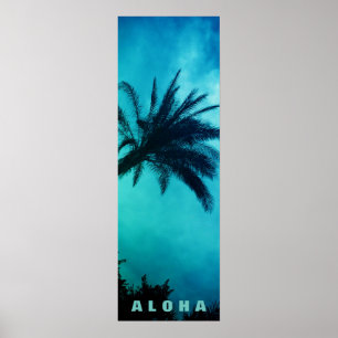 Blue Sunset Aloha Hawaii Palm Trees Tropen Reizen Poster