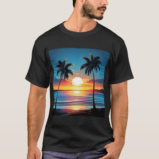 Blue Sunset Beach Tee - Tranquil Shoreline in Twil T-shirt (Voorkant)
