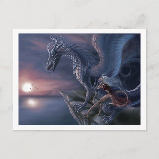 Blue Sunset Dragon Briefkaart | betoverende fantas