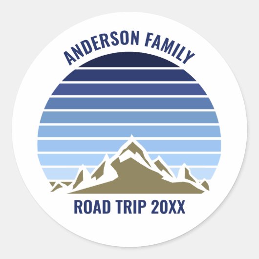 Blue Sunset Mountain Custom Family Reunion Trip Ronde Sticker (Voorkant)