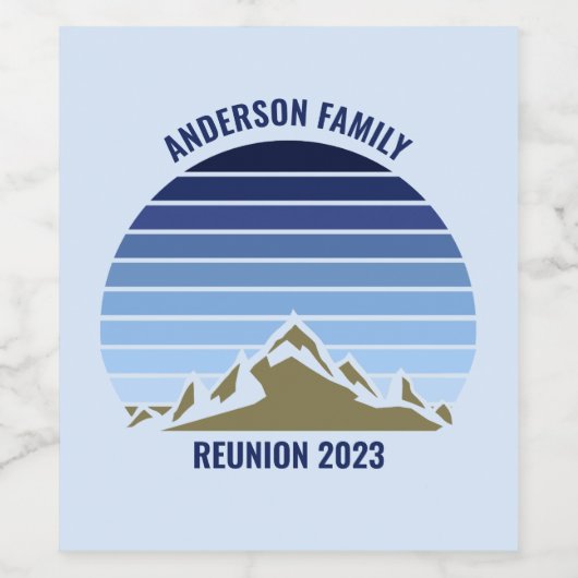 Blue Sunset Mountain Custom Family Reunion Wijn Etiket (Enkel label)