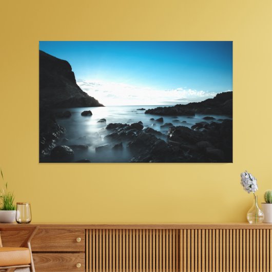 Blue Sunset Premium Wrapped Triptych Canvas (Insitu (Woonkamer))