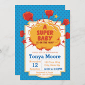 Blue Super Baby shower Invitation Kaart (Voorkant / Achterkant)