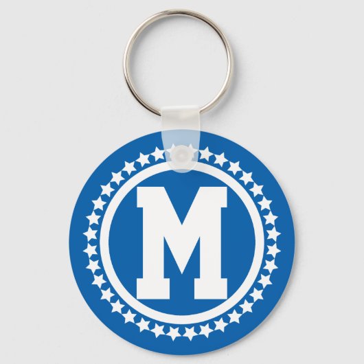 Blue Super Star Monogrammed Sleutelhanger (Voorkant)