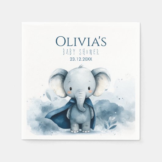 Blue Superhero Elephant Baby shower Papier Servet (Voorkant)