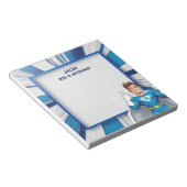 Blue Superhero Gepersonaliseerde Mitswa Note Pad Notitieblok (Schuin)