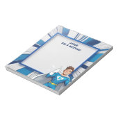 Blue Superhero Gepersonaliseerde Mitswa Note Pad Notitieblok (Linkerzijde)