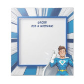 Blue Superhero Gepersonaliseerde Mitswa Note Pad Notitieblok (Voorkant)