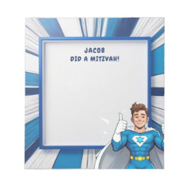 Blue Superhero Gepersonaliseerde Mitswa Note Pad Notitieblok