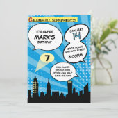 Blue Superheros Comic Book Stijlvol Verjaardagsfee Kaart (Staand voorkant)