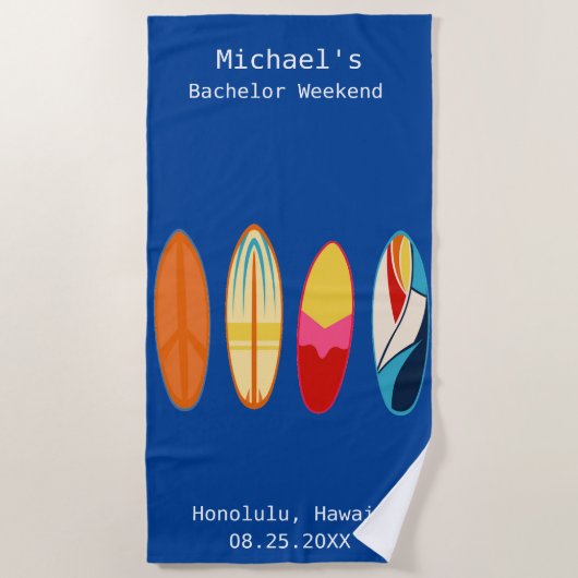 Blue Surf Board Wedding Party Favor Personalized Strandlaken (Voorkant)