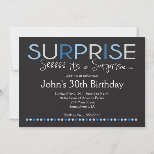 Blue Surprise Birthday Invitation Kaart (Voorkant)