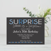 Blue Surprise Birthday Invitation Kaart (Staand voorkant)