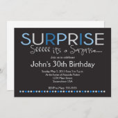 Blue Surprise Birthday Invitation Kaart (Voorkant / Achterkant)