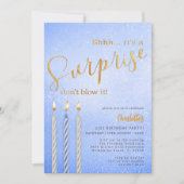 Blue Surprise verjaardagsuitnodiging - Gold Candle Kaart (Voorkant)