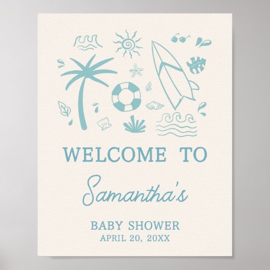 Blue Surven Baby aan boord Baby shower Welkom Poster (Voorkant)