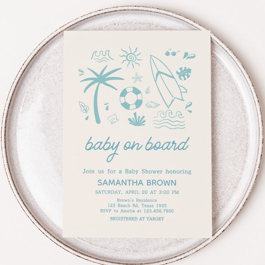 Blue Surven Baby aan boord van het Baby shower Kaart