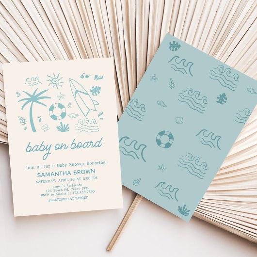 Blue Surven Baby aan boord van het Baby shower Kaart