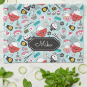 Blue Sushi Gepersonaliseerd Schattige Patroon Theedoek (Gevouwen)