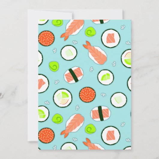 Blue Sushi Theme Birthday Party Kaart (Achterkant)