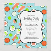 Blue Sushi Theme Birthday Party Kaart (Voorkant / Achterkant)