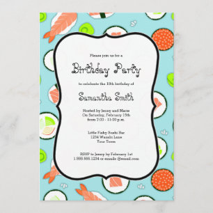 Blue Sushi Theme Birthday Party Kaart