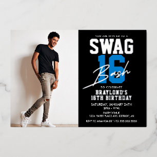 Blue Swag 16 Verjaardag Folie Uitnodiging