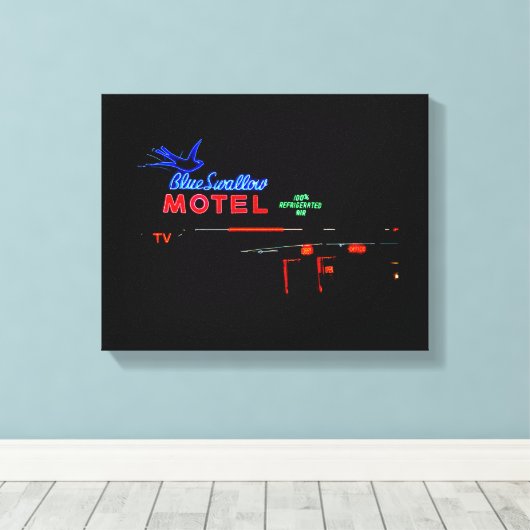 Blue Swallow Motel, Tucumcari, New Mexico Canvas Afdruk (Insitu (Houten vloer))