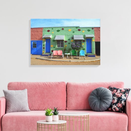 Blue Swallow Motel, Tucumcari, New Mexico Canvas Afdruk (Insitu (Woonkamer))