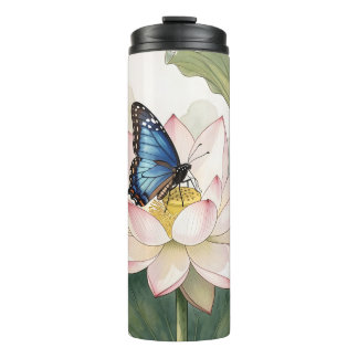  Blue Swallowtail Butterfly With Lotus Flower Art Thermosbeker