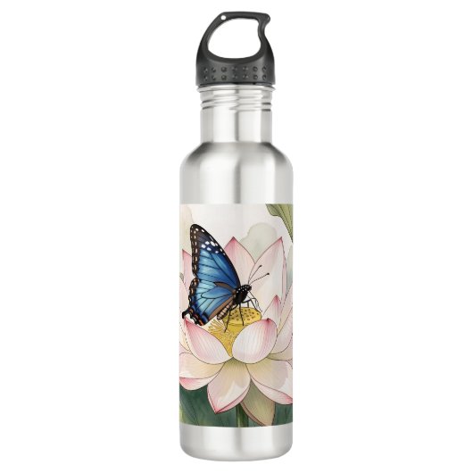  Blue Swallowtail Butterfly With Lotus Flower Art Waterfles (Voorkant)