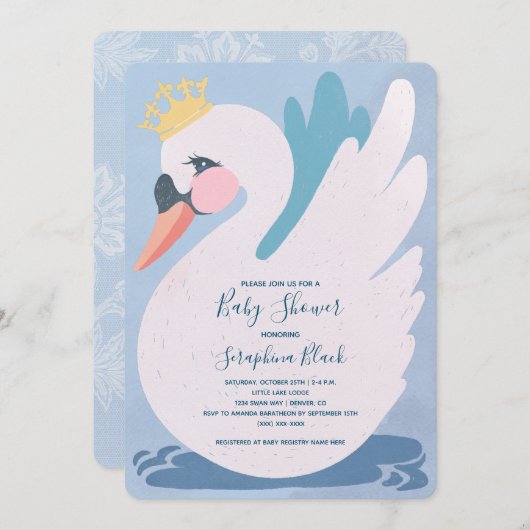 Blue Swan Baby shower Invitation Kaart (Voorkant / Achterkant)