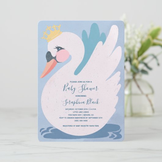 Blue Swan Baby shower Invitation Kaart (Staand voorkant)