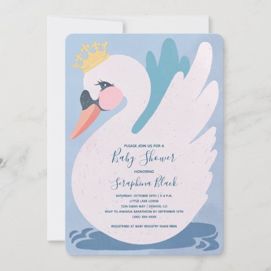 Blue Swan Baby shower Invitation Kaart (Voorkant)