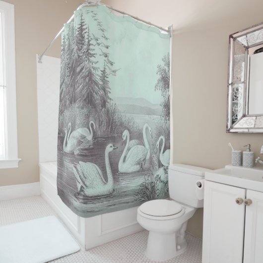  Blue Swan Lake Shower Curtain Douchegordijn (In situ)