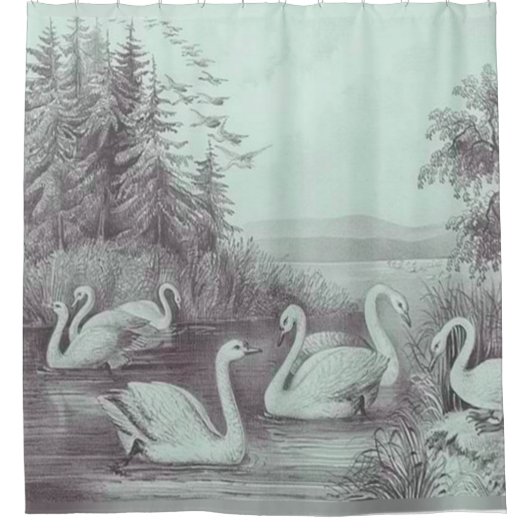  Blue Swan Lake Shower Curtain Douchegordijn (Voorkant)
