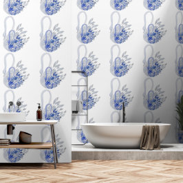 Blue Swan Waterverf Art Behang