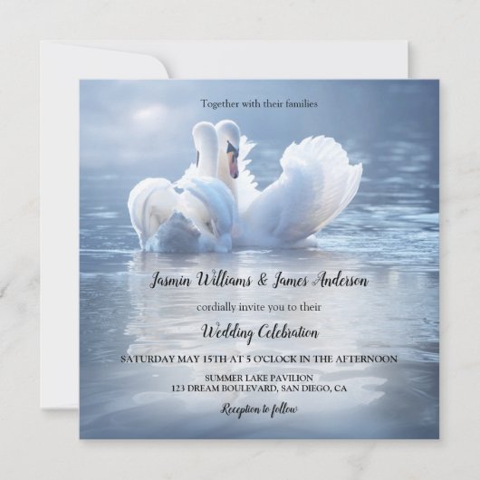 Blue Swans Lake Wedding Kaart (Voorkant)