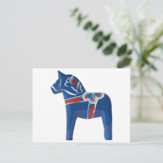 Blue Swedish Dala Horse Briefkaart (Staand voorkant)