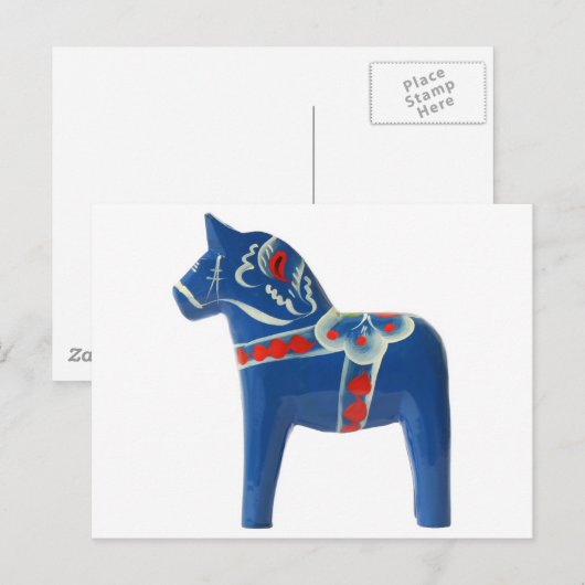 Blue Swedish Dala Horse Briefkaart (Voorkant / Achterkant)
