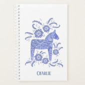 Blue Swedish Dala Horse Custom Name Planner (Voorkant)