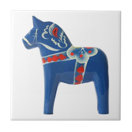 Blue Swedish Dala Horse Tegeltje (Voorkant)