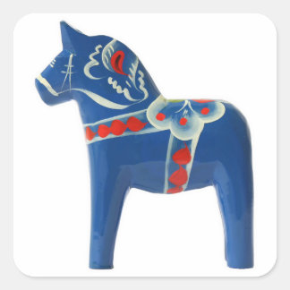 Blue Swedish Dala Horse Vierkante Sticker