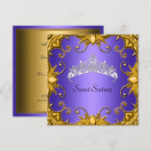 Blue Sweet 16 Birthday Party Gold White Tiara Kaart (Voorkant / Achterkant)