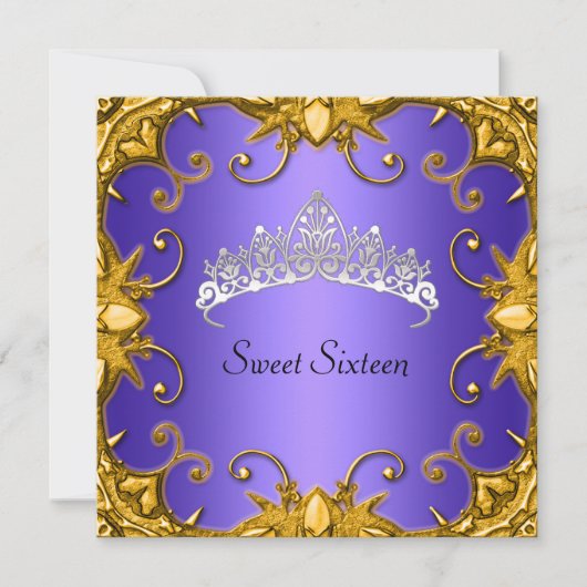 Blue Sweet 16 Birthday Party Gold White Tiara Kaart (Voorkant)